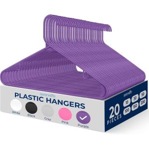imageSereneLife 20Pack Plastic Hangers NonSlip SpaceSaving Closet Organizers Durable and Strong for Shirts Sweaters Hoodies Kids Clothes ampamp Dresses UltraThin LightweightPurple