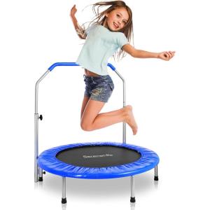 imageSereneLife 3640quot Foldable Mini Trampoline  Compact Fitness Trampoline for Kids Adults Exercise Rebounder with Foam Handle IndoorGarden Workout Equipment Max Load 150220 lbs36 IN Deep Blue