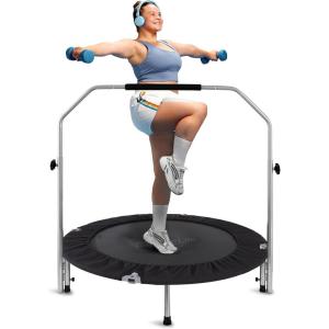 imageSereneLife 3640quot Foldable Mini Trampoline  Compact Fitness Trampoline for Kids Adults Exercise Rebounder with Foam Handle IndoorGarden Workout Equipment Max Load 150220 lbs40 IN Black