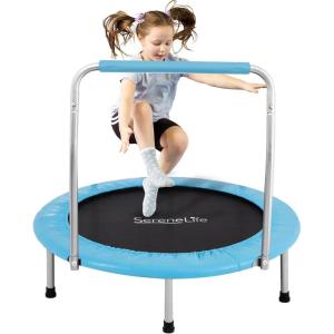 imageSereneLife 3640quot Foldable Mini Trampoline  Compact Fitness Trampoline for Kids Adults Exercise Rebounder with Foam Handle IndoorGarden Workout Equipment Max Load 150220 lbs36 IN Sky Blue