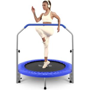 imageSereneLife 40quot Fitness Trampoline for Adults IndoorOutdoor Mini Rebounder Trampoline with Adjustable Handrail Elastic Jump Mat Sturdy Frame Lightweight Design for Exercise 40quot x 40quot x 46quot Inch
