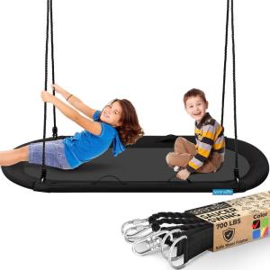 imageSereneLife 67quot Oval Saucer Swing  Giant Outdoor Swing Set with Universal Hanging Kit Swinging Seat Spinner with Carry Bag Weatherproof WaterResistant Supports Up to 700 lbs BlackBlack