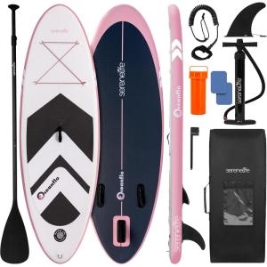 imageSereneLife 79quot Kids Inflatable Stand Up Paddle Board  SUP for Youth with SingleAction Pump Adjustable Paddle ampamp Backpack  30 Wide Stable Design with NonSlip EVA Deck Pad Ages 5 200lb CapacityPink