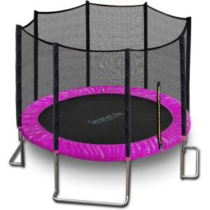 imageSereneLife 8FT 10FT 12FT 14 FT Trampoline Outdoor  HeavyDuty Backyard Trampoline for Kids and Adults with Wide Jumping Surface Stable LShaped Legs Safety Net ASTM Approved Supports 264 lbs10FTPINK