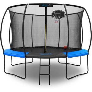 imageSereneLife 8FT 10FT 12FT 14FT Outdoor Trampoline for Kids  Recreational Backyard Trampoline with Curved Safety Poles and Net Enclosure ASTM Approval for Kids Adults12 FT