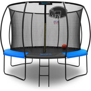 imageSereneLife 8FT 10FT 12FT 14FT Outdoor Trampoline for Kids  Recreational Backyard Trampoline with Curved Safety Poles and Net Enclosure ASTM Approval for Kids Adults10 FT