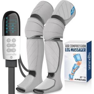 imageSereneLife Air Compression Leg Massager Full Leg Massager with Heat and Compression Portable and Adjustable with 6 Modes 3 Vibrations 3 Intensities 11 Airbags for Thigh Calf Foot MassageFull Leg  Gray