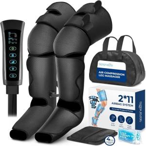 imageSereneLife Air Compression Leg Massager Full Leg Massager with Heat and Compression Portable and Adjustable with 6 Modes 3 Vibrations 3 Intensities 11 Airbags for Thigh Calf Foot MassageFull Leg  Black