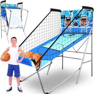 imageSereneLife Arcade Basketball Game Indoor Shootout Heavy Duty Foldable Dual Hoop with Electronic Shot Scoreboard Play Timer PreAssembled FramePremium Dual Shot