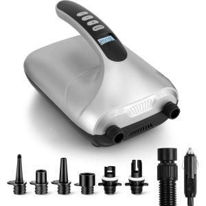 imageSereneLife Electric Paddle Board Pump  Portable 20 PSI DualStage Air Compressor for Super Fast Inflation and Deflation AutoOff LCD Display and 12V Car Connector  for SUP Boats ampamp Inflatables