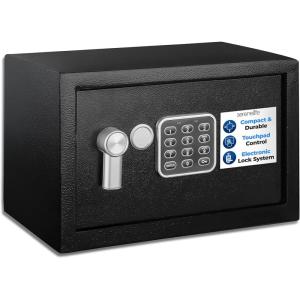 imageSereneLife Electronic Safe Box  HeavyDuty 122 x 78 Small Lockbox  Digital Keypad Code ampamp 2 Key Override  Compact Money Safe for Cash Jewelry Valuables  Wall ampamp Floor Mountable StorageMatte Black