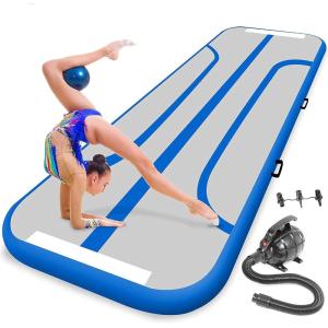imageSereneLife Gymnastics Inflatable Air Tumbling Floor Mat Floating Water Mat 13FT 4in Thickness for OutdoorHome Indoor Use Tumbling Training Cheerleading Yoga Water with Electric Air PumpBlue