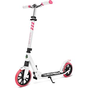 imageSereneLife Kick Scooter Adult Teenagers Kids 2 Wheel Kids Scooter with Adjustable TBar Handlebar  Alloy AntiSlip Deck  Portable Folding Scooters for Kids with Carrying StrapPink