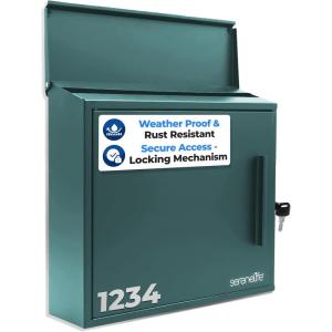 imageSereneLife Outdoor Wall Mailbox  046 Cubic FT Locking Mailbox  Easy Installation Secure Lock Mechanism  Ideal for Residential or Commercial Use  Wall Mountable 1377quot x 452quot x 1299  BlackGreen