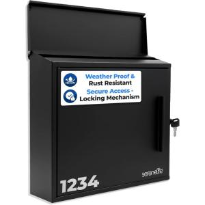 imageSereneLife Outdoor Wall Mailbox  046 Cubic FT Locking Mailbox  Easy Installation Secure Lock Mechanism  Ideal for Residential or Commercial Use  Wall Mountable 1377quot x 452quot x 1299  BlackBlack