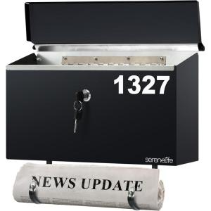 imageSereneLife Outdoor Wall Mailbox ampamp Newspaper Holder  024 FT Cubic Mailbox  Easy Installation Secure Lock Mechanism  Ideal for Residential or Commercial Use  Wall Mountable  15x3x11 in  Black