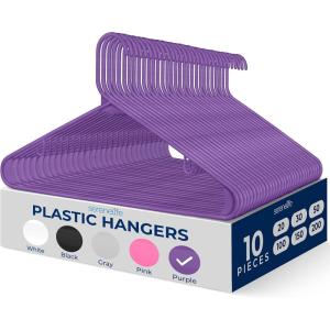 imageSereneLife Premium 10 Pack Plastic Hangers Lightweight Durable Space Saving Clothes Organizers Suitable for Shirts Sweaters Hoodies Dresses Kids Clothes Good for Home Organization PurplePurple