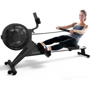 imageSereneLife Smart Rowing MachineHome Machine with Smartphone Fitness Monitoring App Magnetic Row Machine for Gym or Home Use 16 Levels ResistanceDark Black