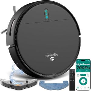 imageSmart Robot Vacuum and Mop Combo App Control 3 Cleaning Modes AntiFall Sensors MultiSurface Cleaning SelfCharging 700Pa Suction Ideal for Pet Hair Soft and Hard Floors BlackBlack