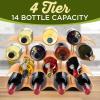 imageSereneLife Bamboo Wine Rack  4 Tier Countertop Shelf with Slots That Holds 14 Bottles Unique Stackable Wooden Holder Save Space for Cabinet Kitchen and Pantry Modern Contemporary Wave Design