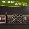 imageSereneLife Bamboo Wine Rack  4 Tier Countertop Shelf with Slots That Holds 14 Bottles Unique Stackable Wooden Holder Save Space for Cabinet Kitchen and Pantry Modern Contemporary Wave Design