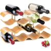 imageSereneLife Bamboo Wine Rack  4 Tier Countertop Shelf with Slots That Holds 14 Bottles Unique Stackable Wooden Holder Save Space for Cabinet Kitchen and Pantry Modern Contemporary Wave Design