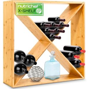 imageNutriChef Bamboo Stackable Wine Rack 8Tier 72 Bottle Capacity Wine Racks Free Standing Floor No Tools Assembly Modular Storage Display Shelf for Kitchen and Cellar 335quot x 10quot x 42quotX Brown