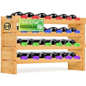 imageNutriChef Bamboo Stackable Wine Rack 8Tier 72 Bottle Capacity Wine Racks Free Standing Floor No Tools Assembly Modular Storage Display Shelf for Kitchen and Cellar 335quot x 10quot x 42quotD Magnum 24 Bottle