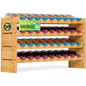 imageNutriChef Bamboo Stackable Wine Rack 8Tier 72 Bottle Capacity Wine Racks Free Standing Floor No Tools Assembly Modular Storage Display Shelf for Kitchen and Cellar 335quot x 10quot x 42quotA 36 Bottle