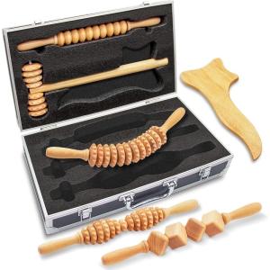 imageSereneLife 6 in 1 Wood Therapy Massage Tools for Body Sculpting  Maderoterapia Kit Lymphatic Drainage Massager with Anti Cellulite Wooden Massage Rollers Complete Body Shaping Tools Set16 Inch
