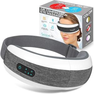 imageSereneLife Smart Eye Massager with Heat and Compression for Migraines and Stress Therapy Wireless Heated Mask wMusic ampamp VibrationBlack