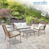 image4 Piece ConversationChat Set Outdoor Living Rattan Furniture Includes 1 Double ampamp 2 Single Chairs with Cushion ampamp 1 Glasstop Coffee Table Beige
