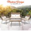 image4 Piece ConversationChat Set Outdoor Living Rattan Furniture Includes 1 Double ampamp 2 Single Chairs with Cushion ampamp 1 Glasstop Coffee Table Beige