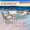 image4 Piece ConversationChat Set Outdoor Living Rattan Furniture Includes 1 Double ampamp 2 Single Chairs with Cushion ampamp 1 Glasstop Coffee Table Beige