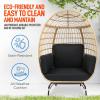 imageJovial Wicker Rattan Egg ChairIndoor Outdoor White Sofa Chair for Patio Backyard and Living Room with 4 Cushions and Powder Coated Steel FrameWoven Texture Contemporary Ribbed Back DesignBlack