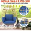 imageJovial Wicker Rattan Egg ChairIndoor Outdoor White Sofa Chair for Patio Backyard and Living Room with 4 Cushions and Powder Coated Steel FrameWoven Texture Contemporary Ribbed Back DesignNavy