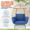 imageJovial Wicker Rattan Egg ChairIndoor Outdoor White Sofa Chair for Patio Backyard and Living Room with 4 Cushions and Powder Coated Steel FrameWoven Texture Contemporary Ribbed Back DesignNavy