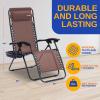 imageSereneLife 2Pack Rattan Zero Gravity Chairs  Adjustable Recliners with Side Table Cup Holders ampamp Pillow Foldable Outdoor Lounge Set for Patio Lawn or Deck  265 lbs Capacity BrownDark Brown