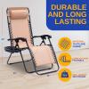 imageSereneLife 2Pack Rattan Zero Gravity Chairs  Adjustable Recliners with Side Table Cup Holders ampamp Pillow Foldable Outdoor Lounge Set for Patio Lawn or Deck  265 lbs Capacity BrownBeige