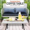 imageSereneLife 4 Piece ConversationChat Set Outdoor Living Rattan Furniture Includes 1 Double ampamp 2 Single Chairs with Cushion ampamp 1 Glasstop Coffee Table Light GreyGrey