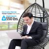 imageSereneLife Hanging Egg Chair for Outdoor ampamp Indoor Use  Wicker Rattan Swing Chair with Cushions PowderCoated Steel Frame Washable UVResistant Cover Gray Modern Patio Hammock SeatBlackkhaki