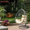 imageSereneLife Hanging Egg Chair for Outdoor ampamp Indoor Use  Wicker Rattan Swing Chair with Cushions PowderCoated Steel Frame Washable UVResistant Cover Gray Modern Patio Hammock SeatBlackbrown
