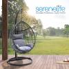 imageSereneLife Hanging Egg Chair for Outdoor ampamp Indoor Use  Wicker Rattan Swing Chair with Cushions PowderCoated Steel Frame Washable UVResistant Cover Gray Modern Patio Hammock SeatBlackkhaki