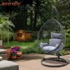 imageSereneLife Hanging Egg Chair for Outdoor ampamp Indoor Use  Wicker Rattan Swing Chair with Cushions PowderCoated Steel Frame Washable UVResistant Cover Gray Modern Patio Hammock SeatBlackkhaki