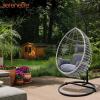 imageSereneLife Hanging Egg Chair for Outdoor ampamp Indoor Use  Wicker Rattan Swing Chair with Cushions PowderCoated Steel Frame Washable UVResistant Cover Gray Modern Patio Hammock SeatGrey