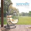 imageSereneLife Hanging Egg Chair for Outdoor ampamp Indoor Use  Wicker Rattan Swing Chair with Cushions PowderCoated Steel Frame Washable UVResistant Cover Gray Modern Patio Hammock SeatBlackbrown