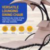 imageSereneLife Outdoor Hanging Curved Steel Chaise Lounge Swing Chair wa Builtin Pillow and Removable Canopy UV Protection and Foam Covered Armrest