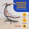 imageSereneLife Outdoor Hanging Curved Steel Chaise Lounge Swing Chair wa Builtin Pillow and Removable Canopy UV Protection and Foam Covered Armrest