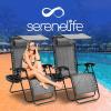 imageSereneLife Zero Gravity Chairs Set of 2 Adjustable Outdoor Lounge Chairs with Canopy Shade Side Tray Cup Holders Removable Pillows Folding Portable Camping Chairs for Patio Backyard BeachCreamGrey