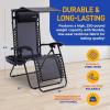 imageSereneLife Zero Gravity Chairs Set of 2 Adjustable Outdoor Lounge Chairs with Canopy Shade Side Tray Cup Holders Removable Pillows Folding Portable Camping Chairs for Patio Backyard BeachCreamBlack